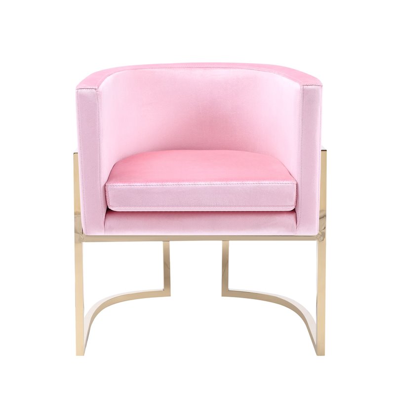 Pemberly Row Betsy Velvet Chair with Stainless Steel Frame in Pink-Gold