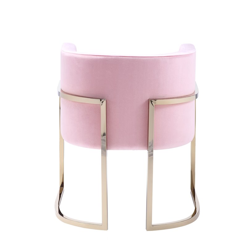 Pemberly Row Betsy Velvet Chair with Stainless Steel Frame in Pink-Gold