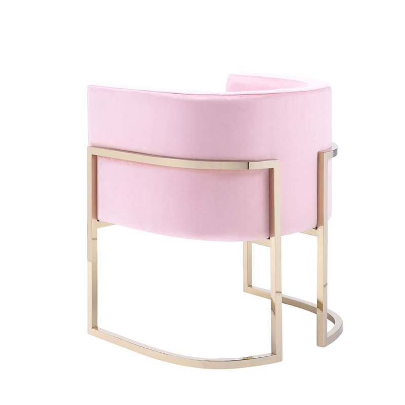 Pemberly Row Betsy Velvet Chair with Stainless Steel Frame in Pink-Gold