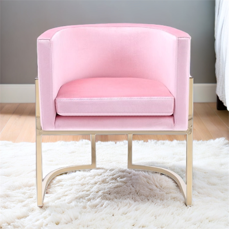 Pemberly Row Betsy Velvet Chair with Stainless Steel Frame in Pink-Gold