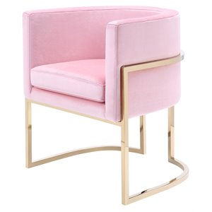 Pemberly Row Betsy Velvet Chair with Stainless Steel Frame in Pink-Gold