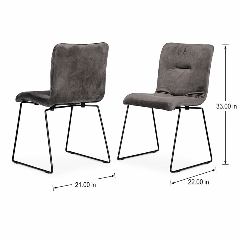 Pemberly Row Fabric Dining Chairs in Dark Gray and Black Metal (Set of 2)