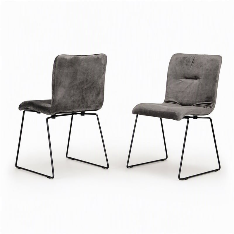 Pemberly Row Fabric Dining Chairs in Dark Gray and Black Metal (Set of 2)