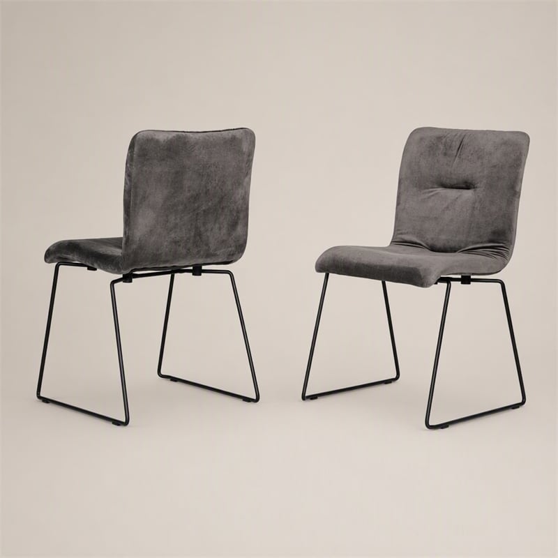Pemberly Row Fabric Dining Chairs in Dark Gray and Black Metal (Set of 2)