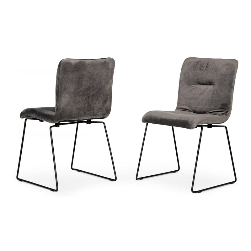 Pemberly Row Fabric Dining Chairs in Dark Gray and Black Metal (Set of 2)