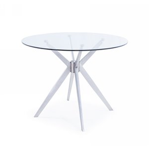 Pemberly Row Round Glass Dining Table with Brushed Stainless Steel Base