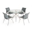 Pemberly Row Round Glass Dining Table with Brushed Stainless Steel Base