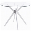 Pemberly Row Round Glass Dining Table with Brushed Stainless Steel Base