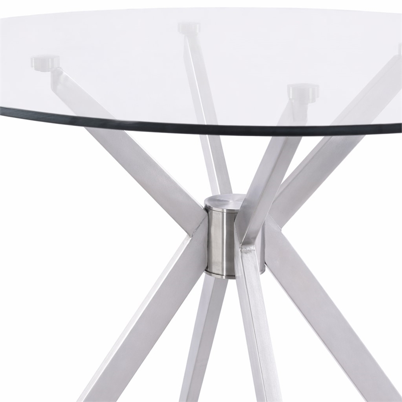 Pemberly Row Round Glass Dining Table with Brushed Stainless Steel Base