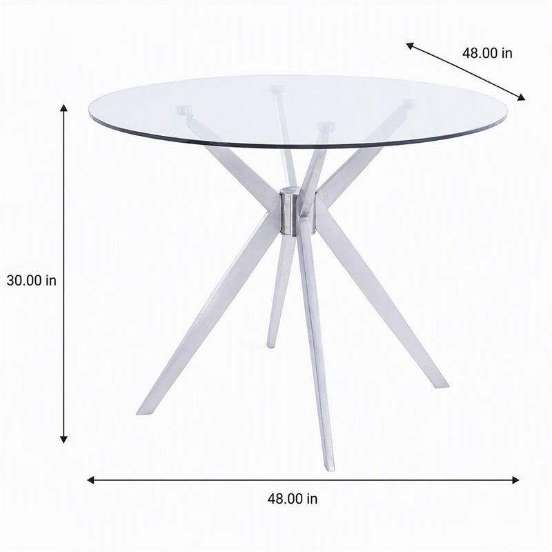 Pemberly Row Round Glass Dining Table with Brushed Stainless Steel Base