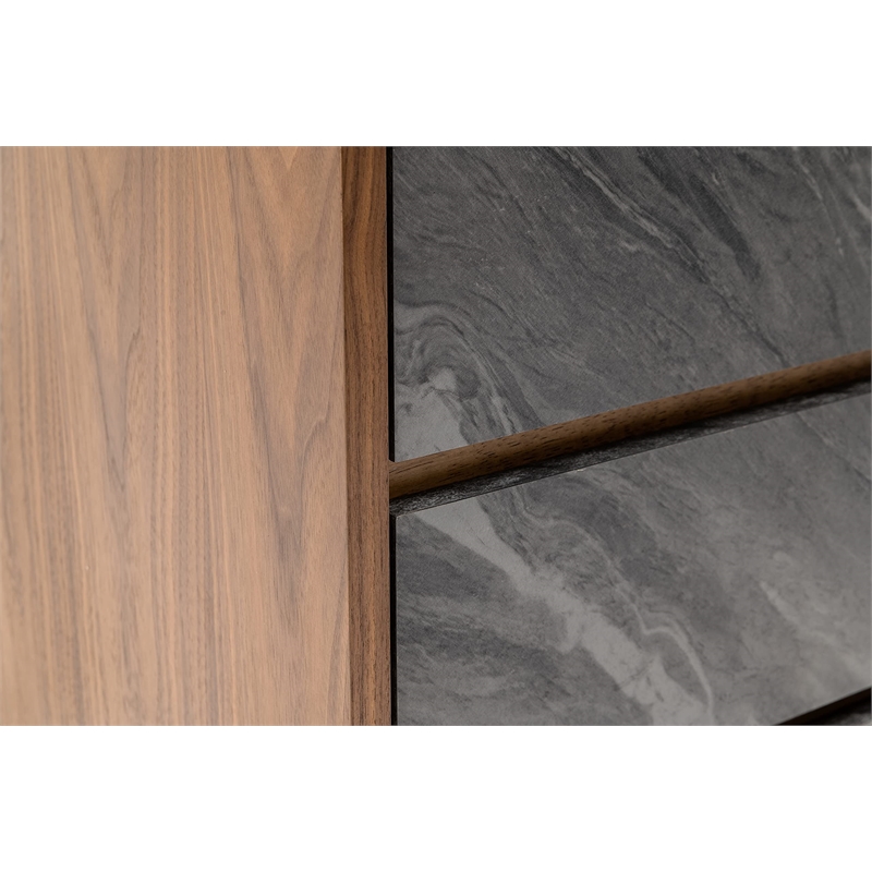 Pemberly Row Mid-Century Engineered Wood 5-Drawer Chest in Walnut and Gray