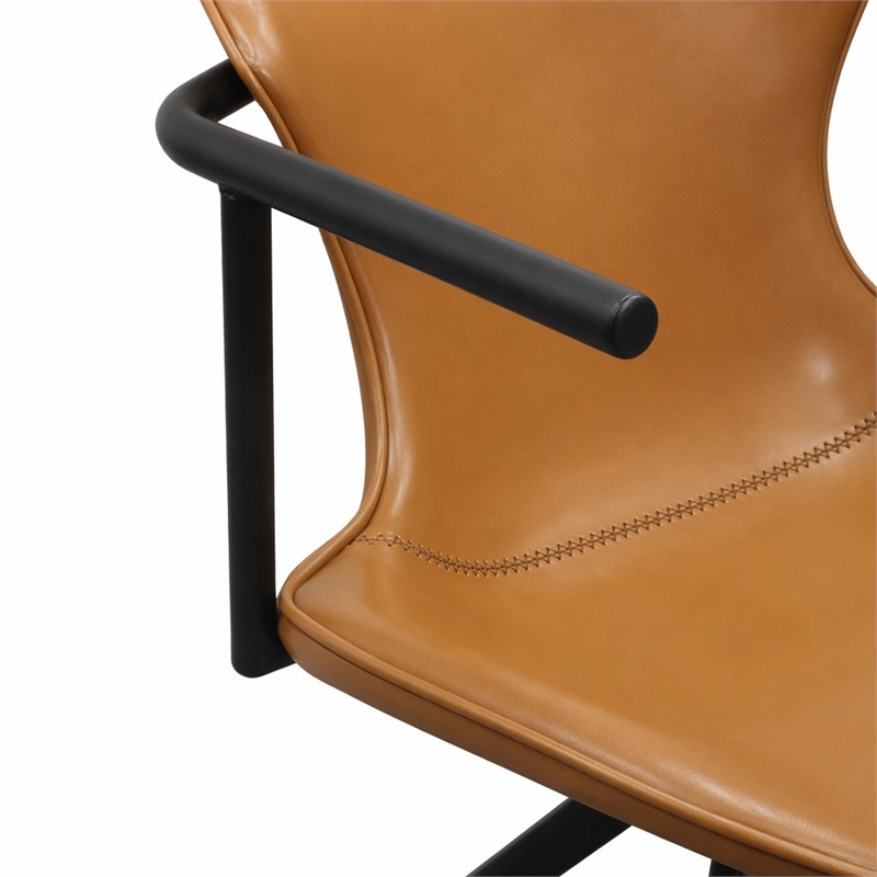 Pemberly Row Faux Leather Swivel Dining Chair with Metal Frame in Camel