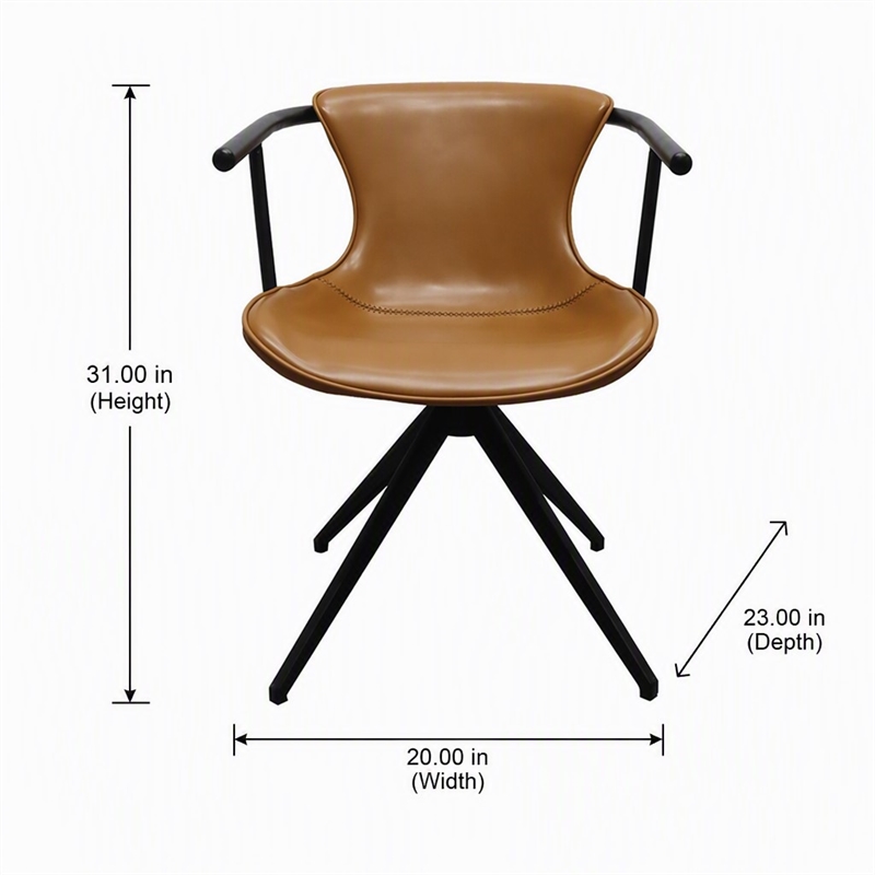 Pemberly Row Faux Leather Swivel Dining Chair with Metal Frame in Camel