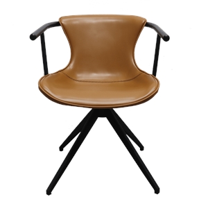 Pemberly Row Faux Leather Swivel Dining Chair with Metal Frame in Camel