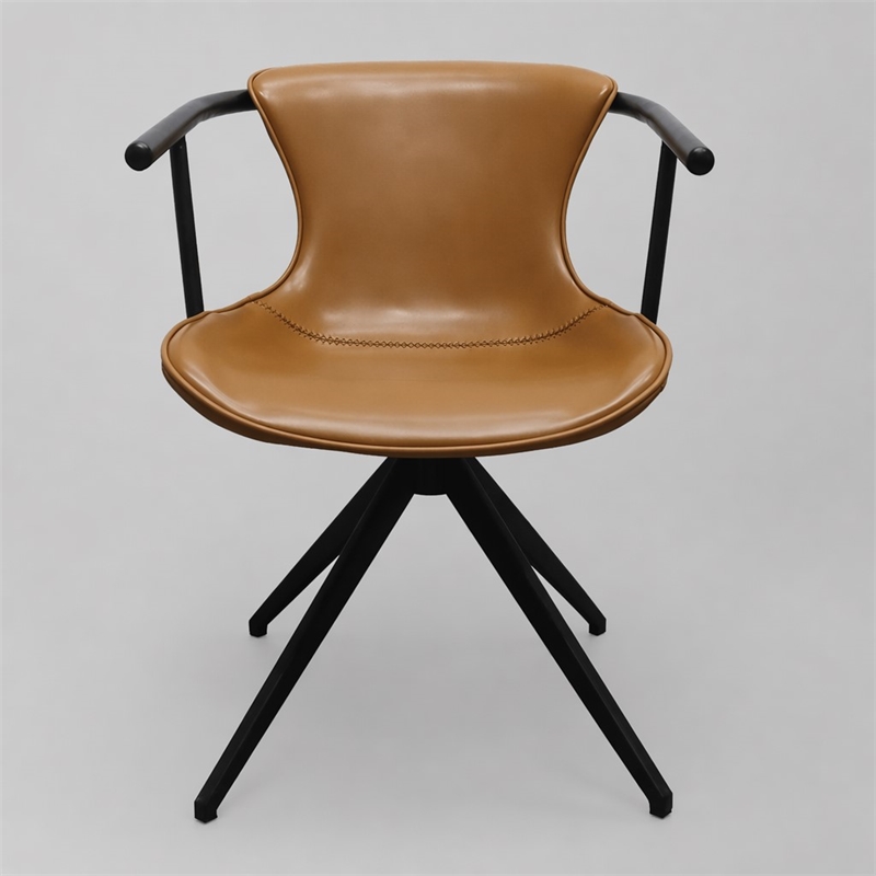 Pemberly Row Faux Leather Swivel Dining Chair with Metal Frame in Camel