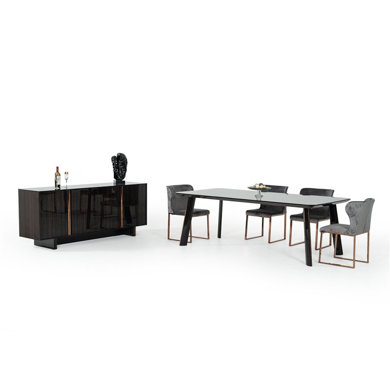 Pemberly Row Chadwick Dining Table in Ebony Black and Rose Gold