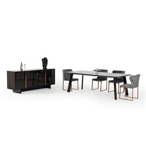 Pemberly Row Chadwick Dining Table in Ebony Black and Rose Gold