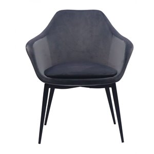 Pemberly Row Wilson 18&quot Velvet Dining Chair in Gray with Black Legs
