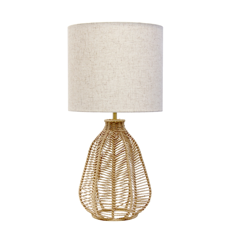 Pemberly Row Paper Rope Table Lamp with Beige Linen Shade