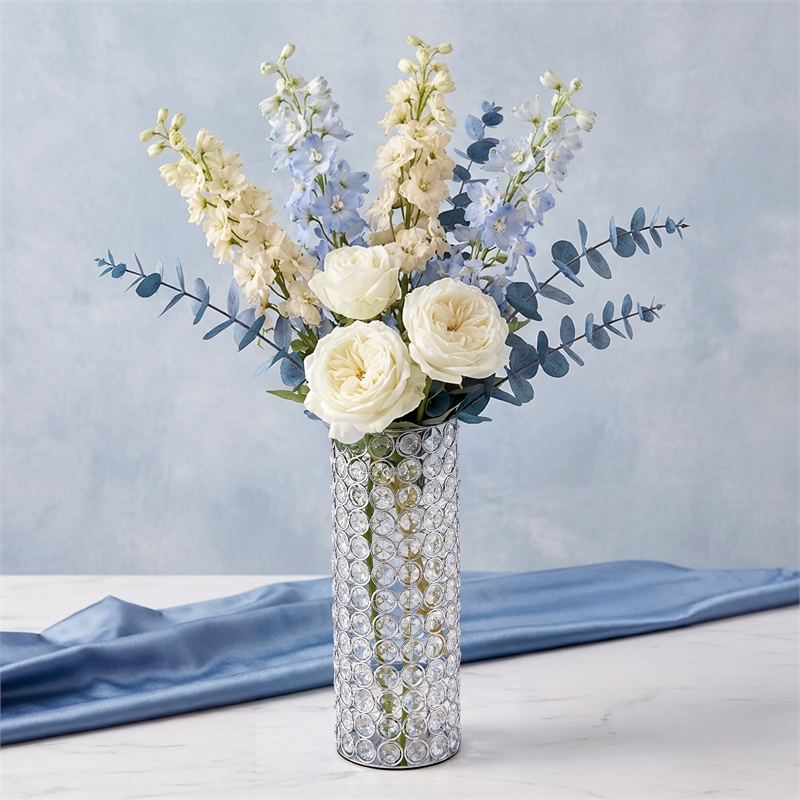 Pemberly Row Crystal Decorative Vase with Chrome-Plated Frame
