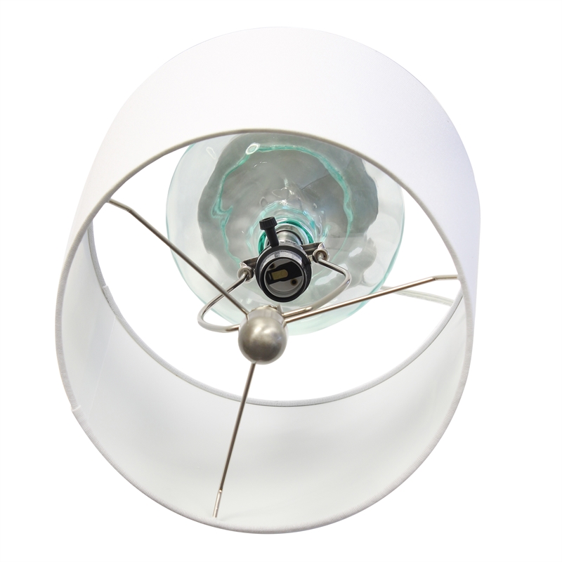 Pemberly Row Rippled Glass Table Lamp with White Shade in Teal