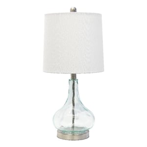 Pemberly Row Rippled Glass Table Lamp with White Shade in Teal