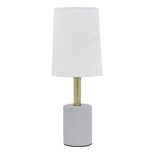 Pemberly Row Concrete Table Lamp with Wooden Base and Tapered Shade