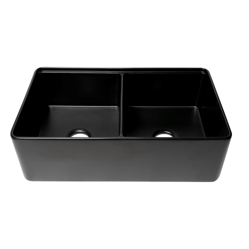 Pemberly Row Double Bowl Fireclay Farmhouse Sink with Black Matte Finish
