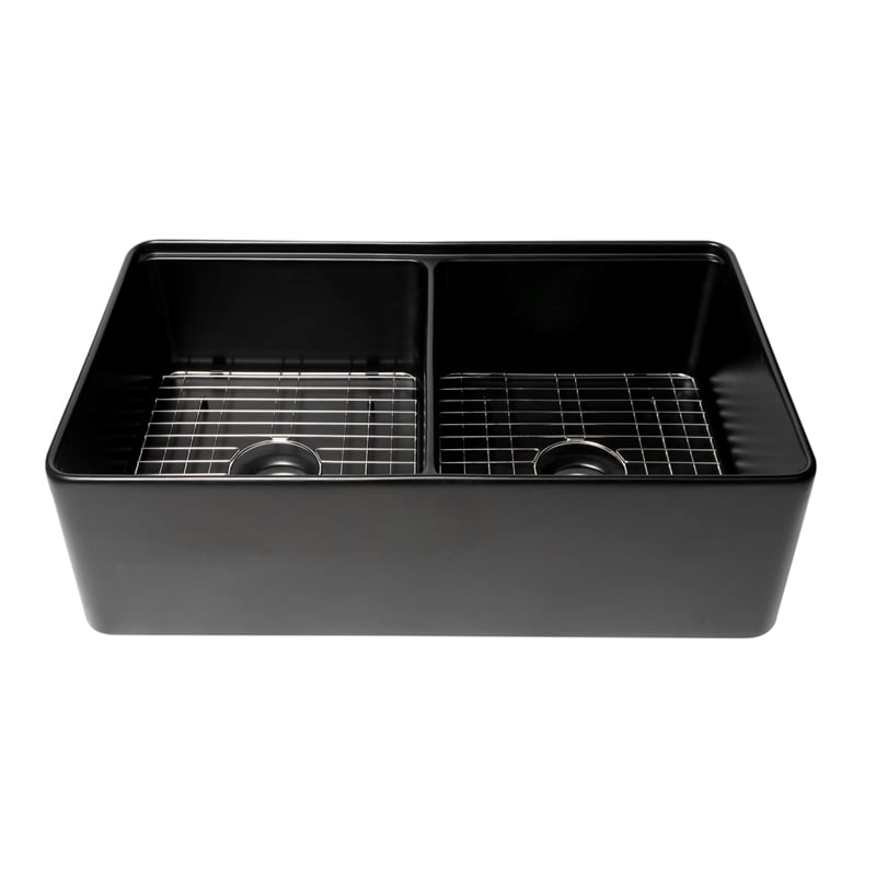 Pemberly Row Double Bowl Fireclay Farmhouse Sink with Black Matte Finish