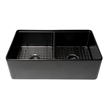 Pemberly Row Double Bowl Fireclay Farmhouse Sink with Black Matte Finish