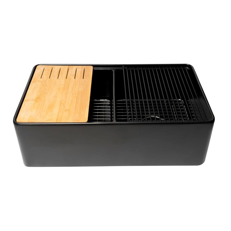 Pemberly Row Double Bowl Fireclay Farmhouse Sink with Black Matte Finish