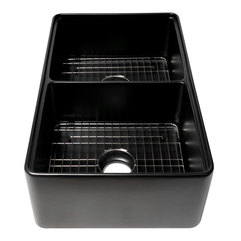 Pemberly Row Double Bowl Fireclay Farmhouse Sink with Black Matte Finish
