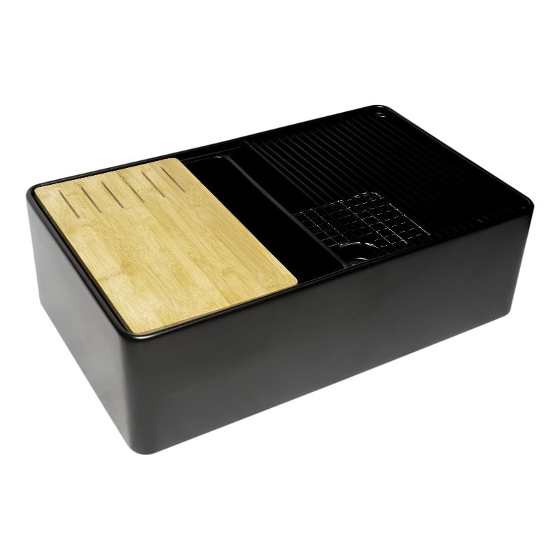 Pemberly Row Double Bowl Fireclay Farmhouse Sink with Black Matte Finish