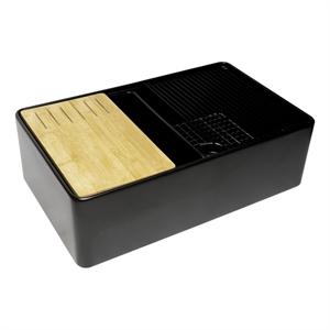 Pemberly Row Double Bowl Fireclay Farmhouse Sink with Black Matte Finish