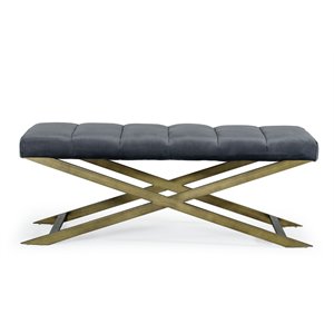 Pemberly Row 47-Inch Velvet Bench with Antique Brass Legs in Dark Gray