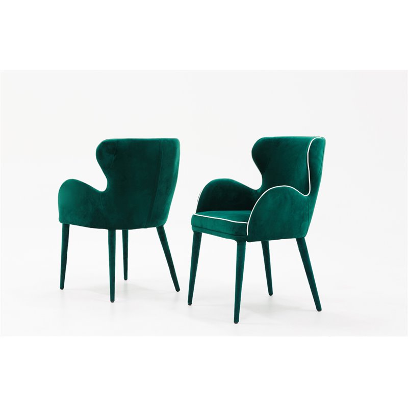 Pemberly Row Modern Wingback Green Dining Chair with Fabric Upholstery