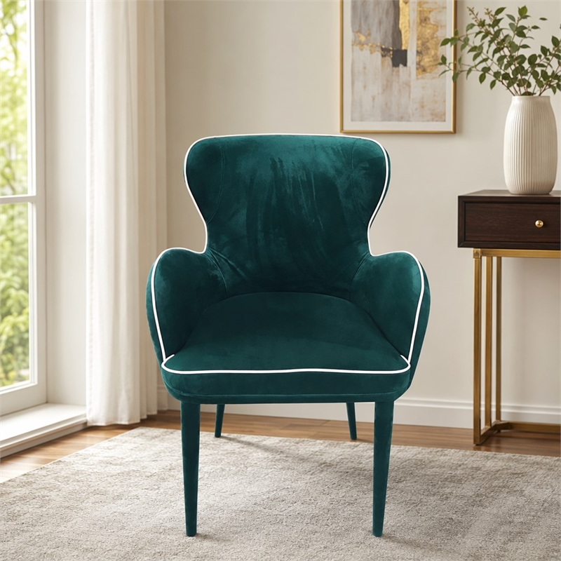 Pemberly Row Modern Wingback Green Dining Chair with Fabric Upholstery