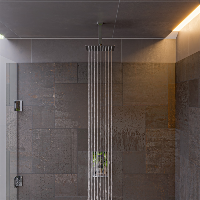 Pemberly Row 8 in Square Ultra-Thin Rain Shower Head in Stainless Steel