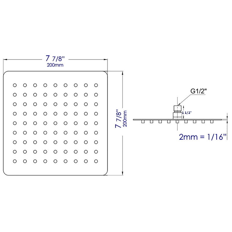 Pemberly Row 8 in Square Ultra-Thin Rain Shower Head in Stainless Steel