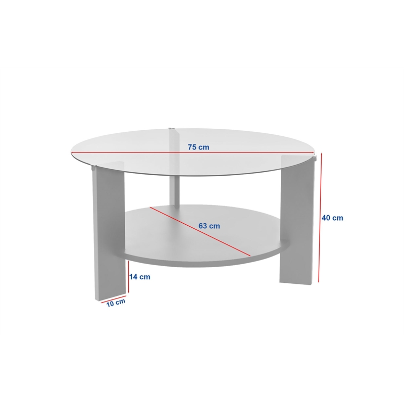 Pemberly Row Clara Coffee Table with Glass Top in Travertine Melamine