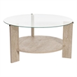 Pemberly Row Clara Coffee Table with Glass Top in Travertine Melamine