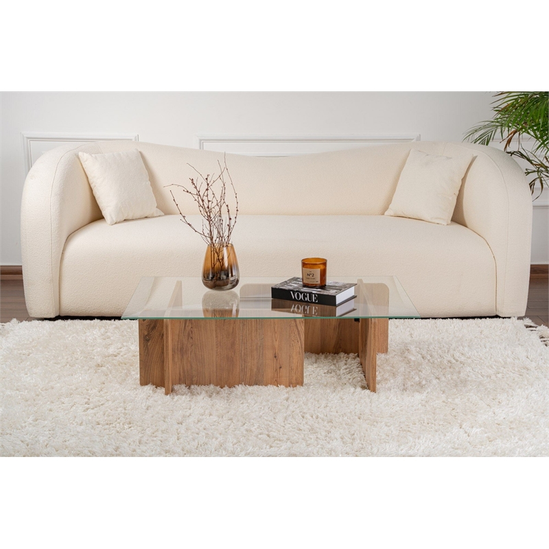 Pemberly Row Flavio Coffee Table with Tempered Glass Top in Atlantic Pine
