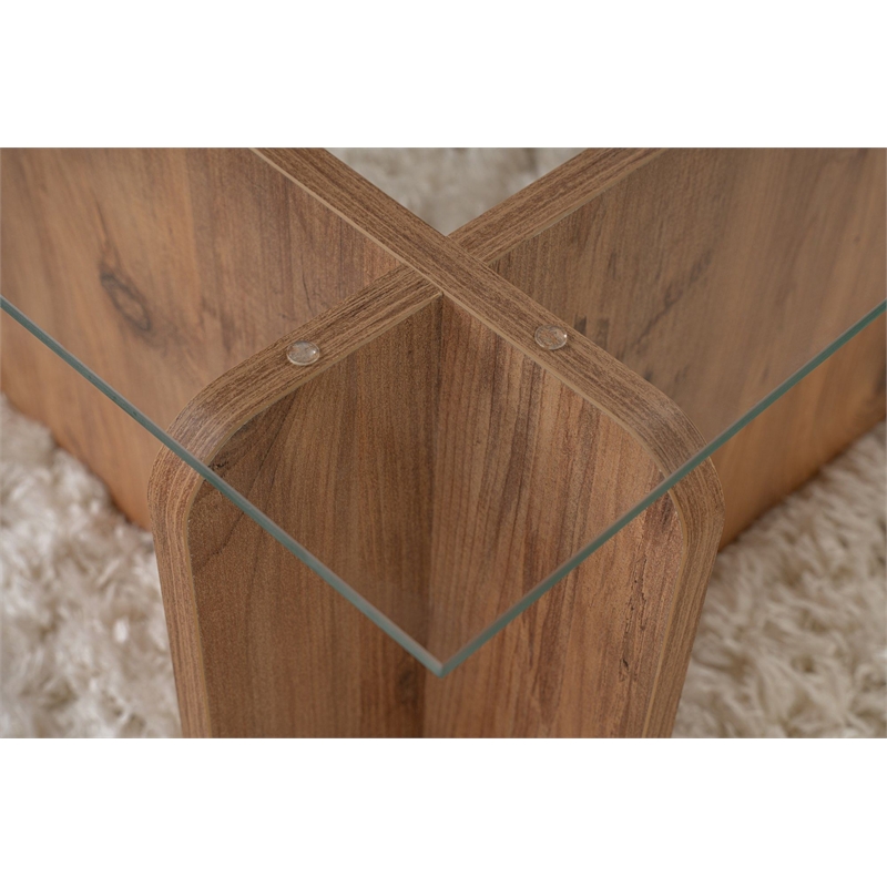 Pemberly Row Flavio Coffee Table with Tempered Glass Top in Atlantic Pine