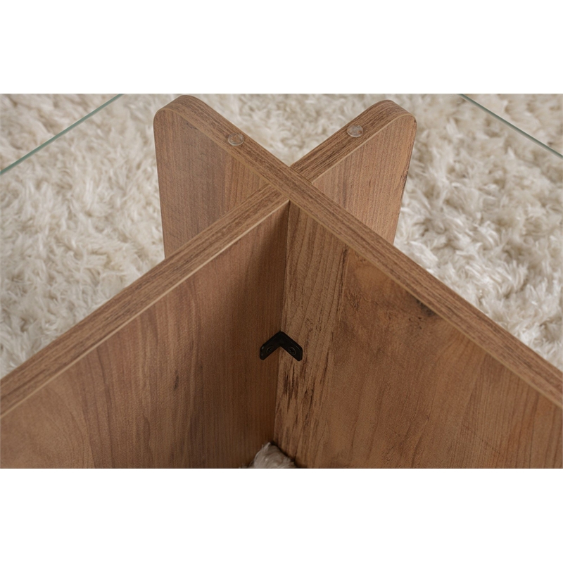 Pemberly Row Flavio Coffee Table with Tempered Glass Top in Atlantic Pine