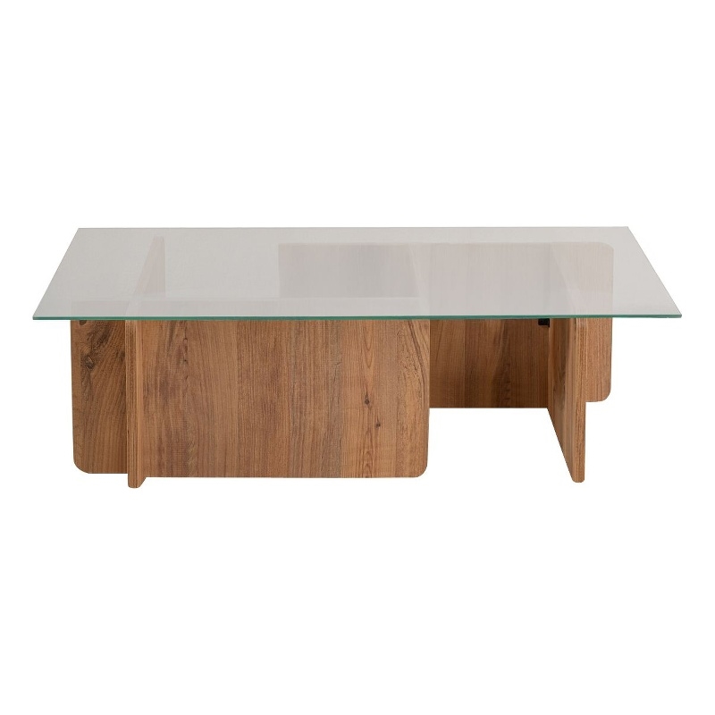 Pemberly Row Flavio Coffee Table with Tempered Glass Top in Atlantic Pine