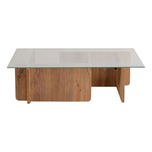 Pemberly Row Flavio Coffee Table with Tempered Glass Top in Atlantic Pine
