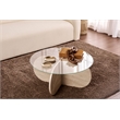 Pemberly Row Aeris Coffee Table with Transparent Glass Top and Travertine Base