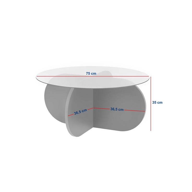 Pemberly Row Aeris Coffee Table with Transparent Glass Top and Travertine Base