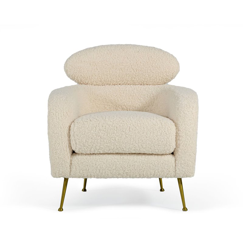 Pemberly Row Modern Metal Lounge Chair in Cream and Gold Finish