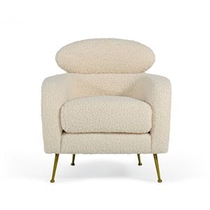 Pemberly Row Modern Metal Lounge Chair in Cream and Gold Finish